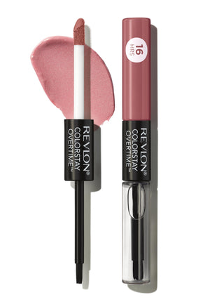 Revlon ColorStay Overtime Lipcolor, 350 Bare Maximum, 0.07 fl oz | Dual-ended liquid lipstick with clear lip gloss. Moisturizing ingredients. Won't smudge, bleed or feather.