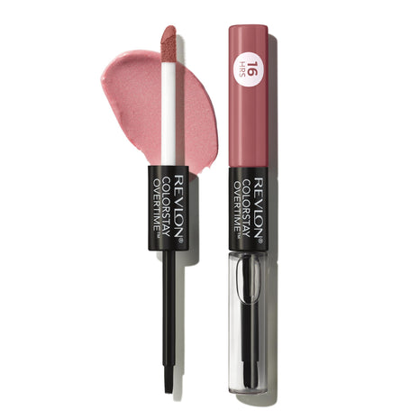 Revlon ColorStay Overtime Lipcolor, 350 Bare Maximum, 0.07 fl oz | Dual-ended liquid lipstick with clear lip gloss. Moisturizing ingredients. Won't smudge, bleed or feather.