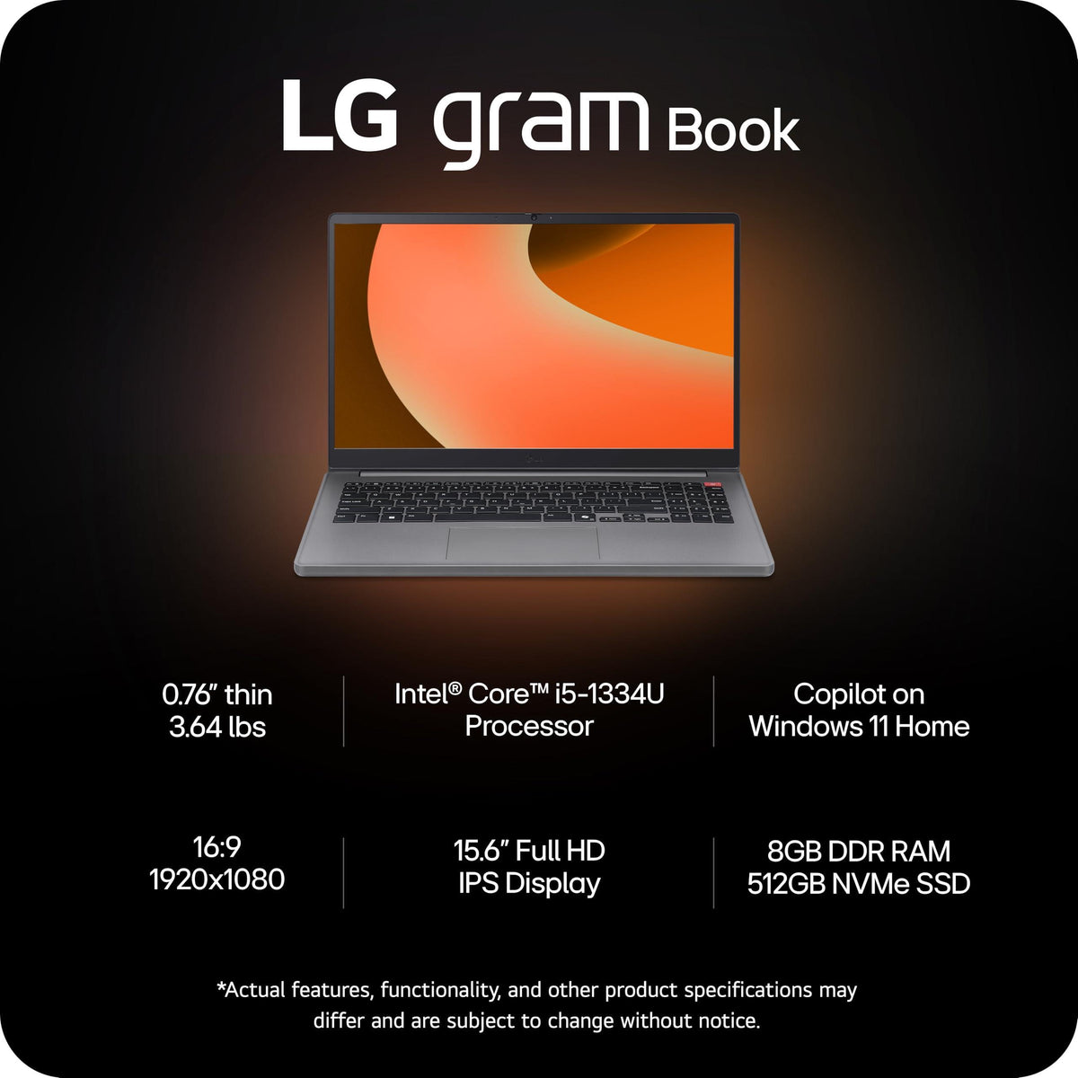 LG gram Book 15-inch Lightweight Laptop Computer, Intel Core i5-1334U Processor, Windows 11 Home, 8GB RAM, 512GB SSD - Titan Silver