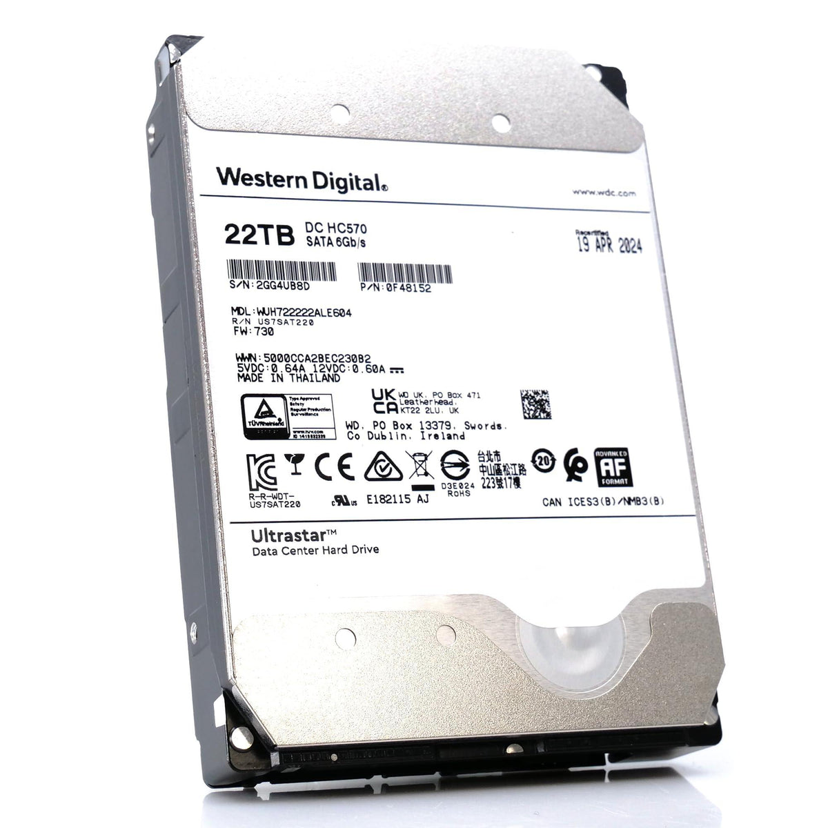 Western Digital HGST Ultrastar HC570 WUH722222ALE604 0F48152 22TB 7.2K RPM SATA 6Gb/s 512e Power Disable 3.5in Enterprise Hard Drive