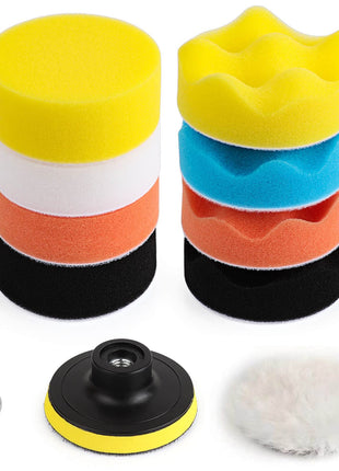 Kshineni 3 Inch Drill Buffing Pad, 11 Pcs Car Foam Polishing Pads Kit, Drill Buffer Polisher Attachment Buffing Kit for Car Polishing, Waxing, Sealing Glaze