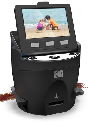 KODAK SCANZA Film & Slide Scanner, 3.5" LCD, 35mm, 126, 110, Super 8 & 8mm | Converts color/B&W negatives to 14MP/22MP JPEGs; SD up to 128GB (not included); HDMI, USB, video cable, AC adapter included