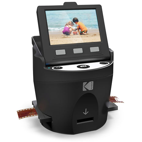 KODAK SCANZA Film & Slide Scanner, 3.5" LCD, 35mm, 126, 110, Super 8 & 8mm | Converts color/B&W negatives to 14MP/22MP JPEGs; SD up to 128GB (not included); HDMI, USB, video cable, AC adapter included