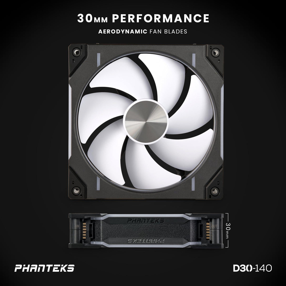 Phanteks D30-140 DRGB PWM Fan 3Pack, Premium D-RGB Performance Fans, ARGB/DRGB Lighting, Daisy-Chain Fan Linking System, 3Pack (Black)