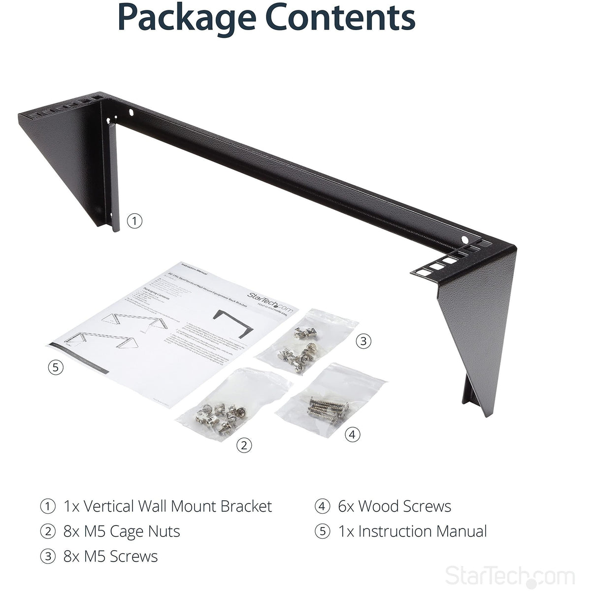 StarTech.com 2U Vertical Wall Mount Patch Panel Bracket - Steel Rack Mount Bracket w/Hardware for 19" Network, Server and Data Equipment , TAA (RK219WALLV)