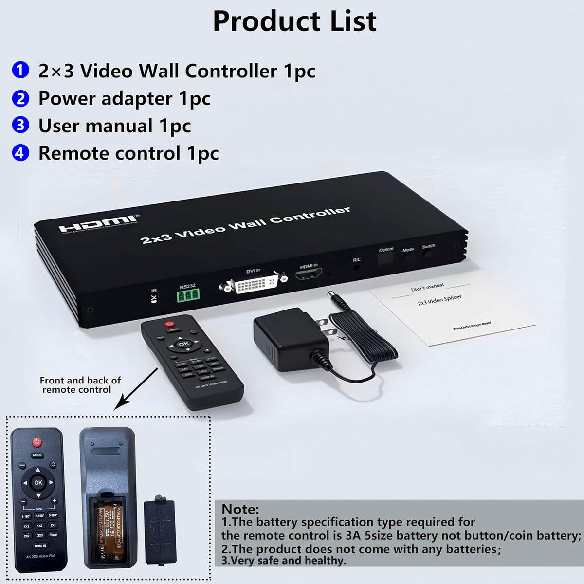 Video Wall Controller 2x3 1080P HDMI Video Wall Controller 2x2 2×1 1x2 3x2 1×6 6×1 5×1 4×1 14 Splicing Modes 1HDMI/1DVI in 6HDMI Out TV Wall Splicing Processor Support IR RS232 3.5mm Audio Out etc