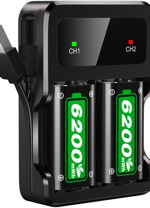 Ukor Fast Charging 2x6200mWh Rechargeable Battery Packs with Charger for Xbox One/Xbox Series X|S Xbox One S/Xbox One X/Xbox One Elite Wireless Controller, Lasting Intelligent Protection