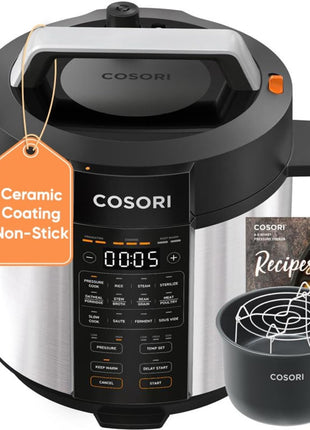 Cosori Pressure Cooker 6QT, 9-in-1, Ceramic Coating Pot, 12 Safety Features | Rice Cooker, Slow Cook, Sous Vide, Saute, Stainless Steel, 1100W, Silver