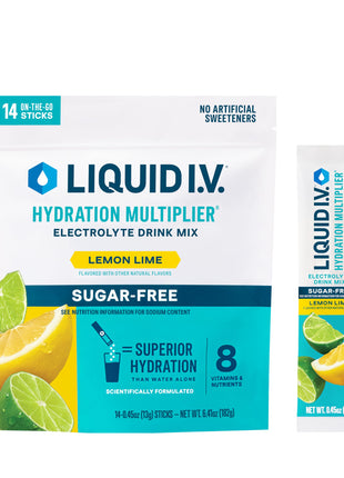 Liquid I.V. Sugar Free Hydration Electrolytes, Lemon Lime, 14 Count | Scientifically Formulated | Clinically Proven Hydration | Zero Sugar | No Artificial Sweeteners | Non-GMO | Powder Drink Mix