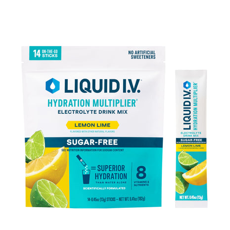 Liquid I.V. Sugar Free Hydration Electrolytes, Lemon Lime, 14 Count | Scientifically Formulated | Clinically Proven Hydration | Zero Sugar | No Artificial Sweeteners | Non-GMO | Powder Drink Mix
