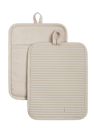 KitchenAid Ribbed Soft Silicone Pot Holder 2 Pack Set, Milkshake Tan, 7 inchx9 inch