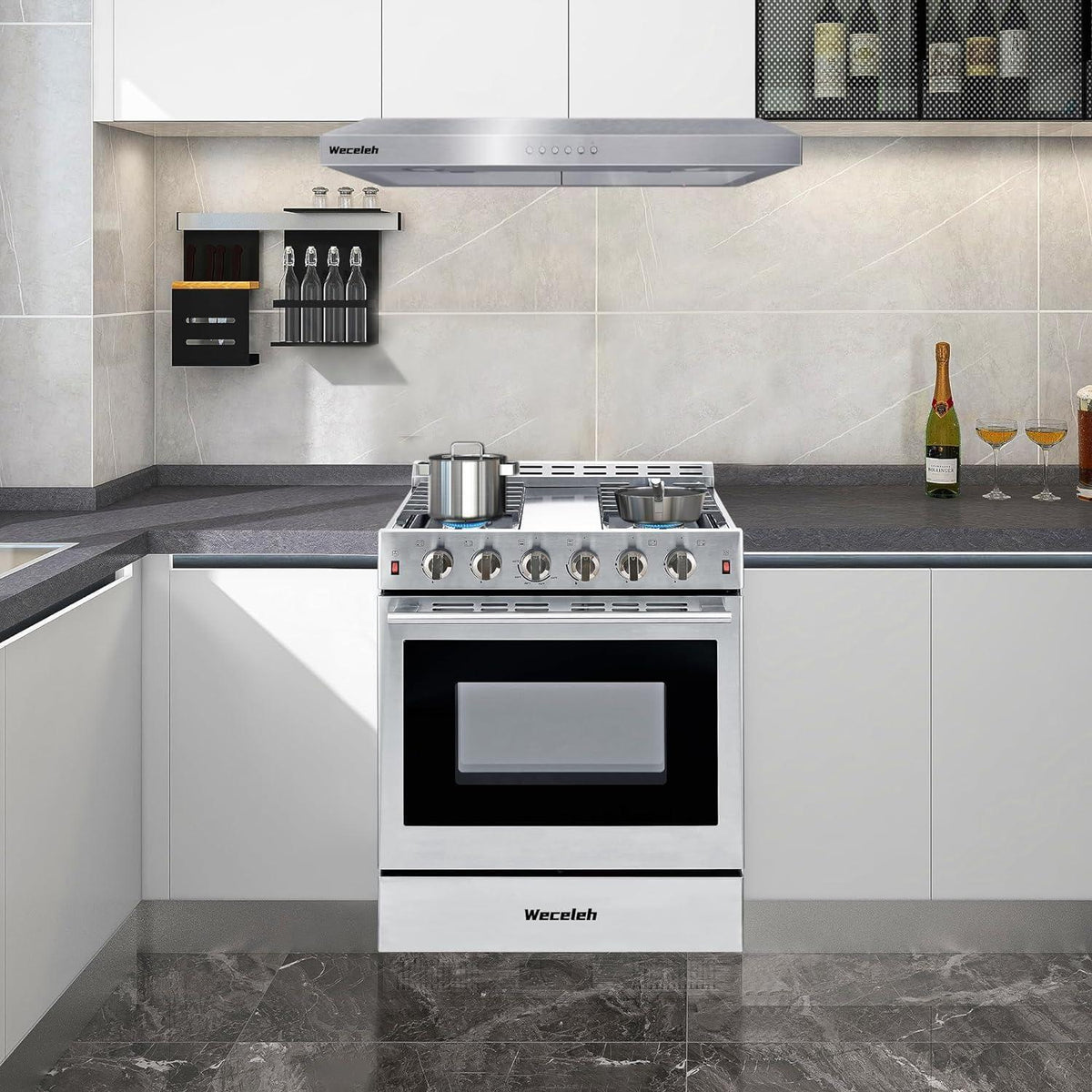 30 inch Gas Range Oven Gas Range Stove Convection Oven Stainless Steel Freestanding 5.56 cu.ft.4 Burners 42000BTU Large 3 Layers Tempered Glass Door Heavy Duty