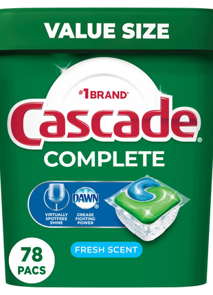 Cascade Complete Dishwasher Pods   Fresh Scent ActionPacs, Dishwasher Detergent, Dishwasher Soap, Detergent Pods, 78 Count