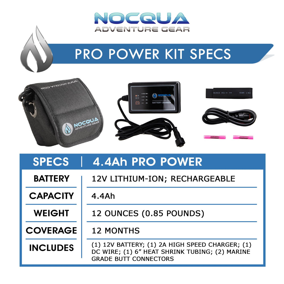 NOCQUA Pro Power Water-Resistant Battery & Charger Kit - Compatible with GPS, Depth & Fish Finders, & Most 12 Volt Electronics
