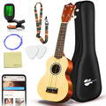 Everjoys Soprano Ukulele Beginner Pack-21 Inch w/Rainbow String Free Online Lesson Gig Bag Digital Tuner Pick All in One Kit