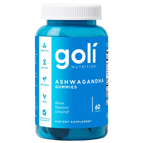 Goli Ashwagandha & Vitamin D Gummy   60 Count   Mixed Berry, KSM 66, Vegan, Plant Based, Non GMO, Gluten Free & Gelatin Free Relax. Restore. Unwind, Pack of 1