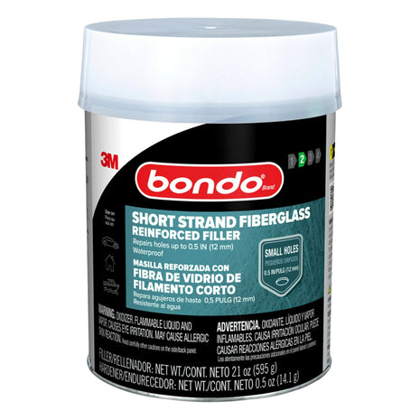 3M Bondo Short Strand Fiberglass Reinforced Filler 1.37 LB (621 g) with Bondo Cream Hardener 0.5 oz (14g), Repair Holes Up To 0.5 IN, Waterproof (SS-PT-ES)