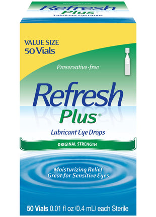 Refresh Plus Lubricant Eye Drops, Preservative Free, 0.01 Fl Oz Single Use Containers, 50 Count, Packaging May Vary
