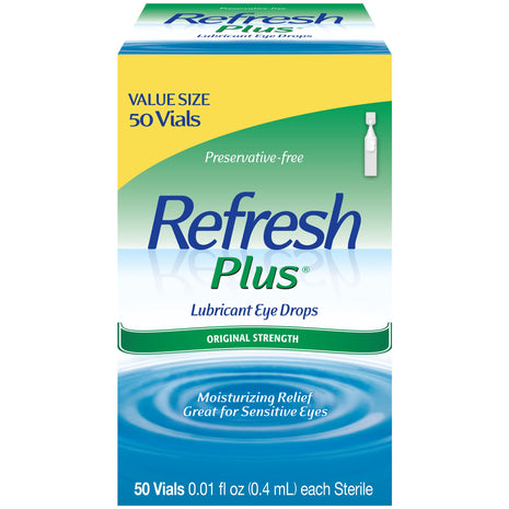 Refresh Plus Lubricant Eye Drops, Preservative Free, 0.01 Fl Oz Single Use Containers, 50 Count, Packaging May Vary