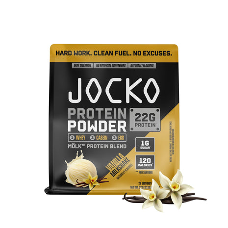 Jocko Fuel Whey Protein Powder, Vanilla Milkshake, 22g Protein, Digestive Enzymes + Probiotic Blend, No Sugar Added, with Essential Amino Acids + Electrolyte Minerals, 28 Servings