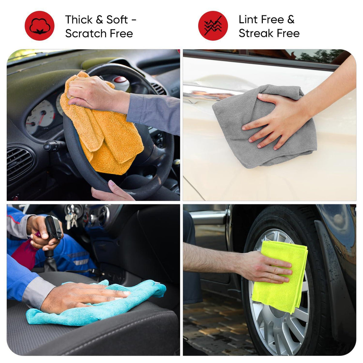 AIDEA Microfiber Cleaning Cloth 24 Pack, Microfiber Towels for Cars, Soft & Absorbent Cleaning Rags, Premium Lint Free Shop Towels for House, Kitchen, Car, 12inx16in