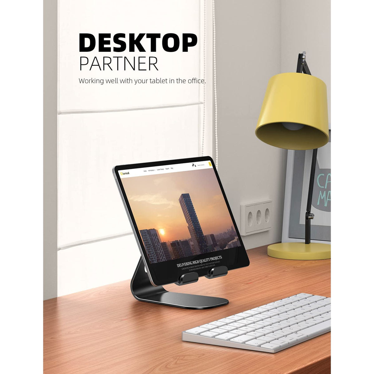 Lamicall Tablet Stand Adjustable, Tablet Stand : Desktop Stands Holder Dock Compatible with Tablets Such as iPad 2018 Pro 9.7, 10.5, Air Mini 4 3 2, Kindle, iPhone 17 Max, E-Reader (4-13'')- Black