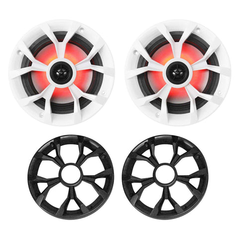 Rockville RKL65MBW (2) 6.5 inch 700W Marine Speakers, 4 Ohm, LED Lights, CEA Compliant, Coaxial, Waterproof, Black/White Grilles for Boats, ATVs, UTVs