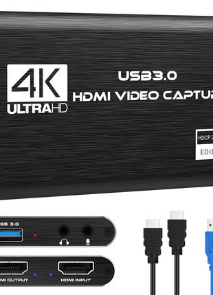 Capture Card, 4K HDMI Video Capture Card, Game Capture Card, 1080P 60FPS Video Capture Device, HDMI to USB 3.0 Capture Card for Streaming, Work with Camera/Xbox/PS4/PS5/PC/OBS