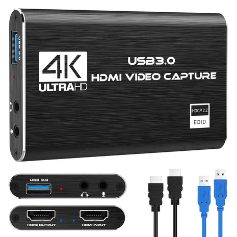 Capture Card, 4K HDMI Video Capture Card, Game Capture Card, 1080P 60FPS Video Capture Device, HDMI to USB 3.0 Capture Card for Streaming, Work with Camera/Xbox/PS4/PS5/PC/OBS