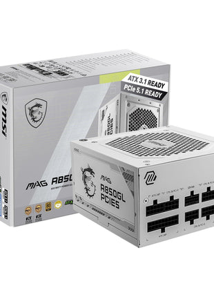 MSI MAG A850GL PCIE5 White, Fully Modular Compact Gaming 850W Power Supply, 80+ Gold, ATX 3.1 & PCIe 5.1 Ready, Native Dual-Color 12V-2x6 Cable, 10 Year Warranty