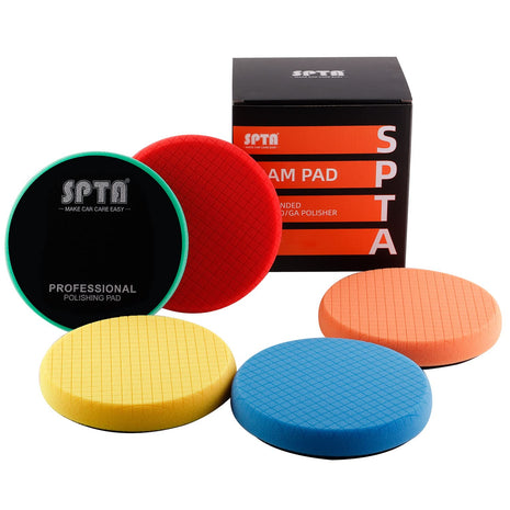 Buffing Polishing Pads, SPTA 5Pcs 6.5 Inch Face for 6 Inch 150mm Backing Plate Mix Cutting Force Buffing Pads Cutting Polishing Pad Kit for Car Buffer Polisher Compounding,Polishing, Waxing-SQMIX65