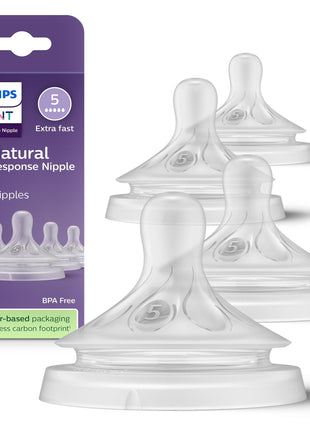 Philips Avent Natural Response Baby Bottle Nipples, Extra Fast Flow, 4-Pack | Baby-Controlled Flow, No-Drip Design, Anti-Colic Valve, Wide Breast-Shaped Nipple, BPA-Free, 4-Pack, SCY965/44