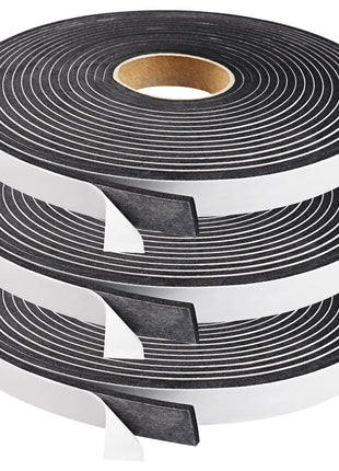 Seal Foam Tape,1/2 Inch W x 1/8 Inch T Weather Stripping for Door and Window,High Density Single Sided Closed Cell Door Insulation Weather Strip, 3 Rolls Total 50FT Black