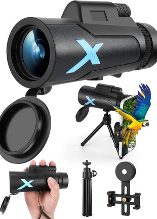 12x50 High-Power Monocular Telescope with Smartphone Tripod, Portable Bag - Ideal for Bird Watching, Hunting, Hiking, Camping - Large Vision with BAK4 Prism and FMC Lens Technology