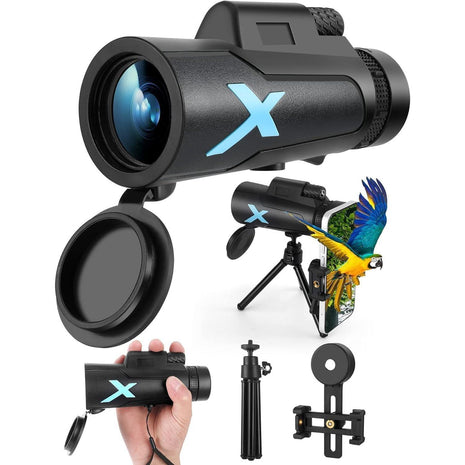12x50 High-Power Monocular Telescope with Smartphone Tripod, Portable Bag - Ideal for Bird Watching, Hunting, Hiking, Camping - Large Vision with BAK4 Prism and FMC Lens Technology