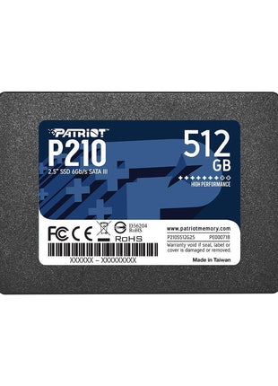 Patriot P210 512GB Internal SSD - SATA 3 2.5" - Solid State Drive - P210S512G25 | Form factor: 2.5"; Interface: SATA 3.