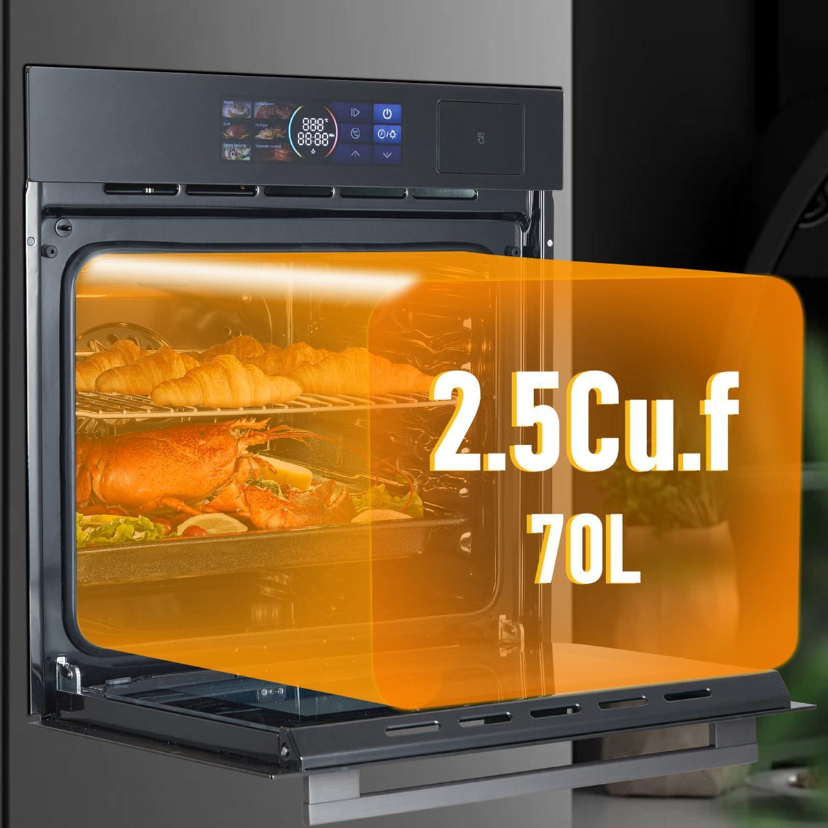 24" Single Wall Oven, 2.5 Cu.ft. Built-in Electric Wall Oven with 8 Cooking Functions, 360° ROTATING ROTISSERIE, Touch Control, Timer, Stainless Steel Wall Oven for Kitchen