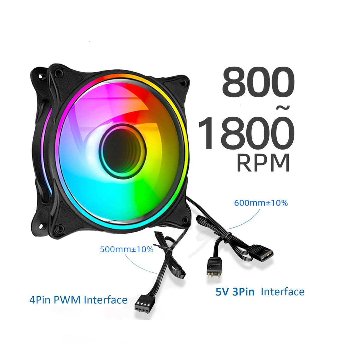 120mm ARGB PWM PC Case Fans - 800-1800RPM Computer CPU Cooling with Addressable RGB PC Case Triple Light Loop Includes SATA Adapter 3-Pack Black