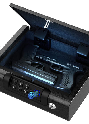 Biometric Gun Safe for Pistols 3-Ways unlock Fingerprint Digital PIN Key Unlock Handgun Safe with Sound, Lock box for Cloakroom living room Bedroom Nightstand and Car BILLCONCH