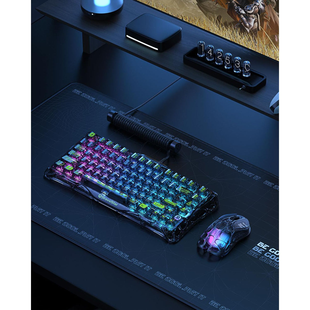 GravaStar Mercury K1 Lite 75% Gaming Keyboard, 2.4GHz/BT/Wired Tri-Mode Wireless Keyboard, Gasket Hot Swappable Mechanical Keyboard, Pre-lubed Linear Switches, RGB Backlit (Transparent Black)