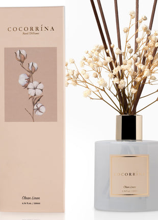 Cocorrína Reed Diffuser Set, Clean Linen 6.7 fl oz Scented Diffuser with Sticks Home Fragrance Reed Diffuser for Bathroom Shelf Decor