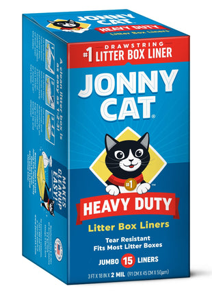 Jonny Cat Litter Box Liners: Heavy Duty - Tear & Leak Resistant - Drawstring Close - Jumbo, 15 Count