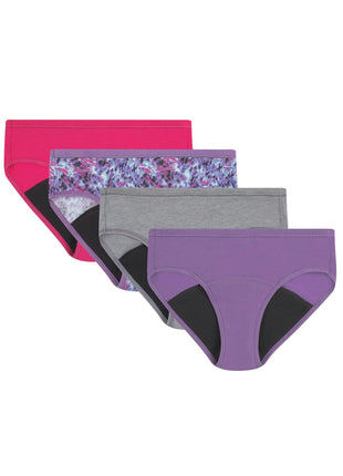 Hanes Girls' Period Underwear Hipsters, Boxer Briefs, Boyshorts, 4 or 6 Pack, Comfort Period Panties, Moderate Protection