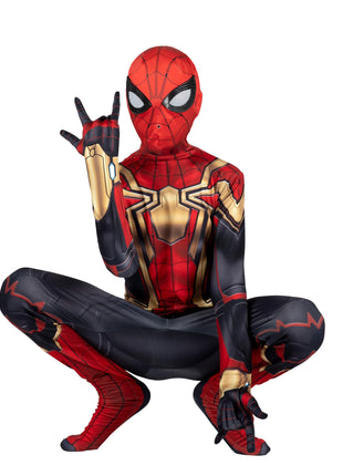 Marvel Integrated Spider-Man Official Youth Deluxe Zentai Costume - Deluxe Two-Way Stretch Spandex with Invisible Zippers and Wrist Openings for Added Convenience (M) Multi