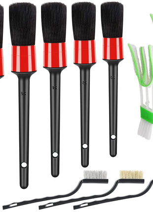 10pcs Auto Car Detailing Brush Set Car Interior Cleaning Kit Includes 5 Boar Hair Detail Brush,3 Wire Brush, 2 Air Vent Brush for Cleaning Car Interior Exterior, Dashboard Engines Leather Wheel