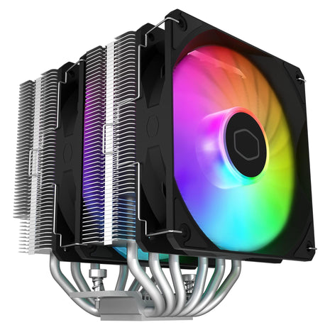 Cooler Master Hyper 620S Dual Tower ARGB CPU Air Cooler, 120mm PWM Fan, 6 Heat Pipes, Silver Nickel-Plated Copper, 154.9mm Tall, AMD Ryzen AM5|AM4, Intel LGA 1851|1700|1200 Brackets