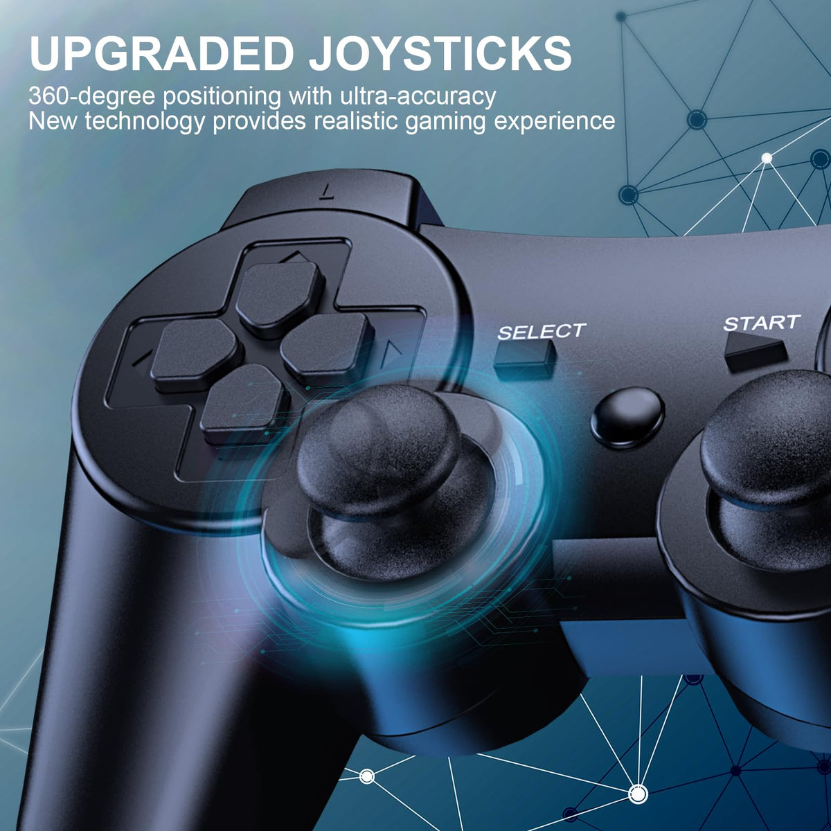 Diswoe Controllers for PS-3, Wireless PS-3 Controller 2 Pack, Bluetooth Gamepad Joystick, Double Vibrating Controller for Play_station 3 with 2 USB Charging Cables Thump Grips, Black