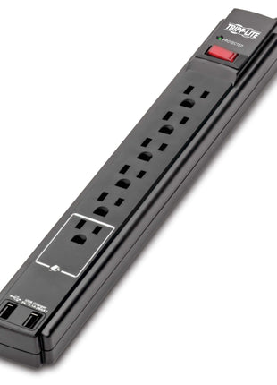 Tripp Lite 6 Outlet Surge Protector Power Strip 6ft Cord 990 Joules Dual USB Charging & INSURANCE (TLP606USBB) Black