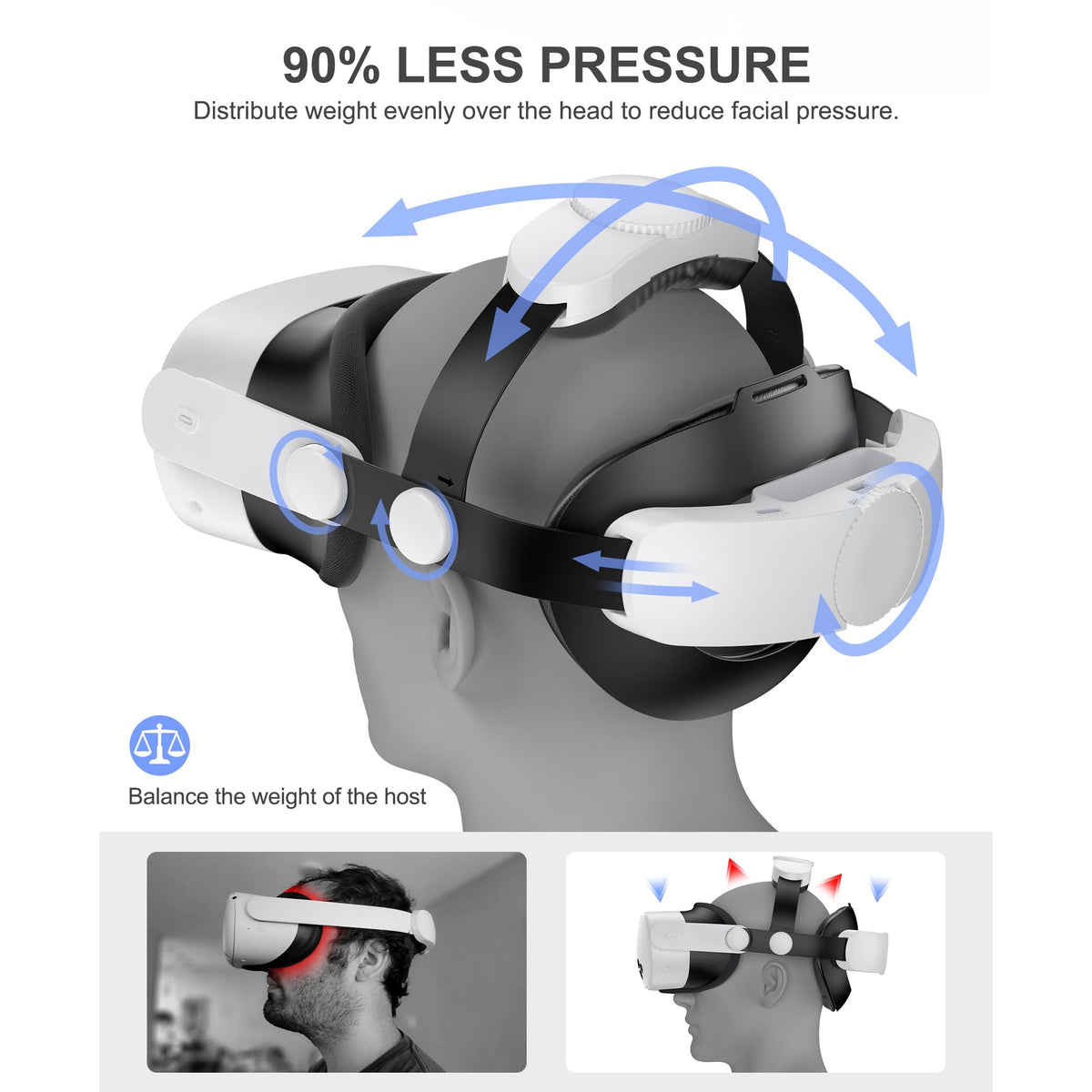 Kawaye for Meta Quest 3S/Quest 2/Quest 3 Head Strap, Double Knobs Adjustable Elite Strap Replacement,VR Headset Strap with Two Large Support Pad Enhanced Support, Reduce Pressure-MQ2000