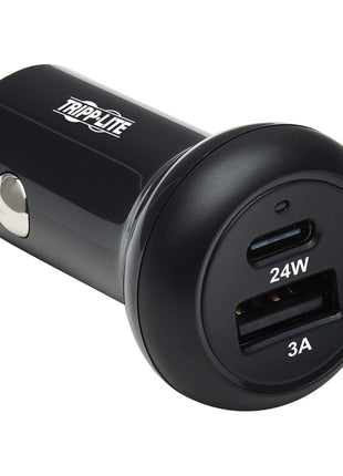 Tripp Lite USB Car Charger, 24W Dual Port USB Car Charger, USB-C 24W PD 3.0, USB-A 24W QC 3.0, Black (U280-C02-24W-1B)